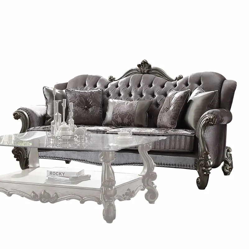 Velvet Antique Platinum Upholstery Poly Resin Sofa w Pillows By Homeroots - 348645