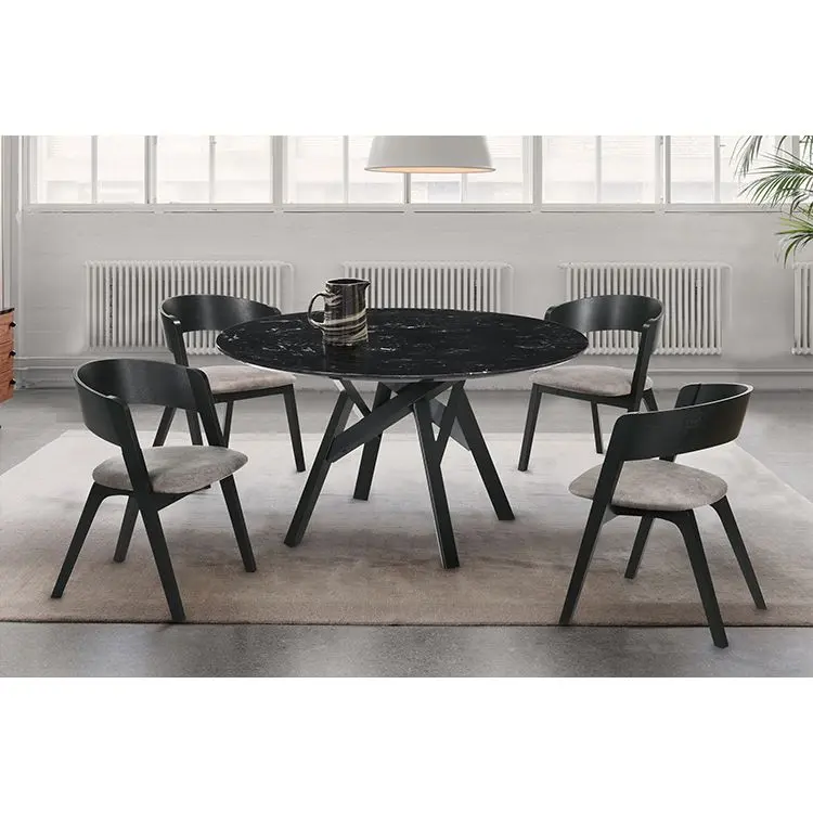 Venus and Jackie 5 Piece Black Marble Round Dining Set By Armen Living