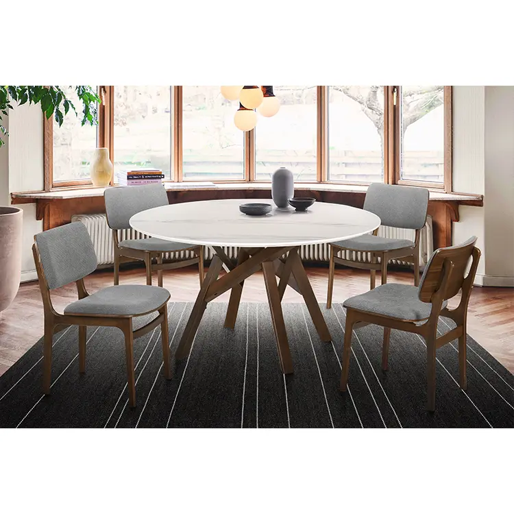 Venus and Lima 5 Piece Walnut and Marble Round Dining Set By Armen Living