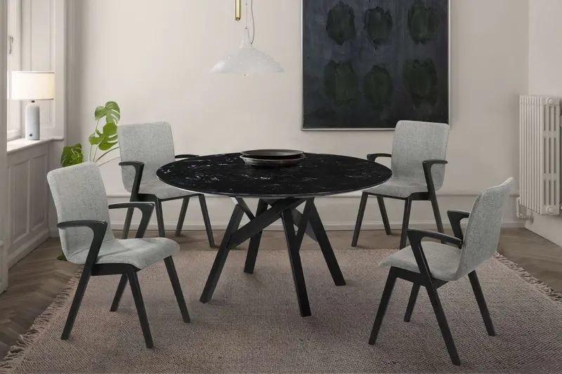 Venus and Varde 5 Piece Black Marble Round Dining Set By Armen Living