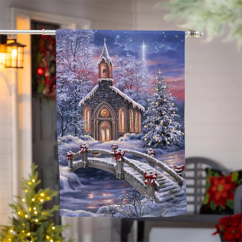Vibrant Winter Church Suede House Flag