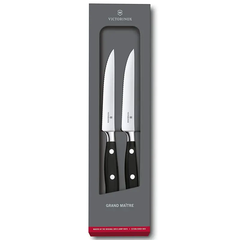 Victorinox Grand Maitre Forged, 2-Piece Steak Set (4.5" Serrated, Spear Point), Black