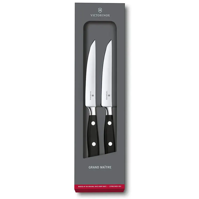 Victorinox Grand Maitre Forged 2-Piece Steak Set (4.5" Straight, Spear Point), Black