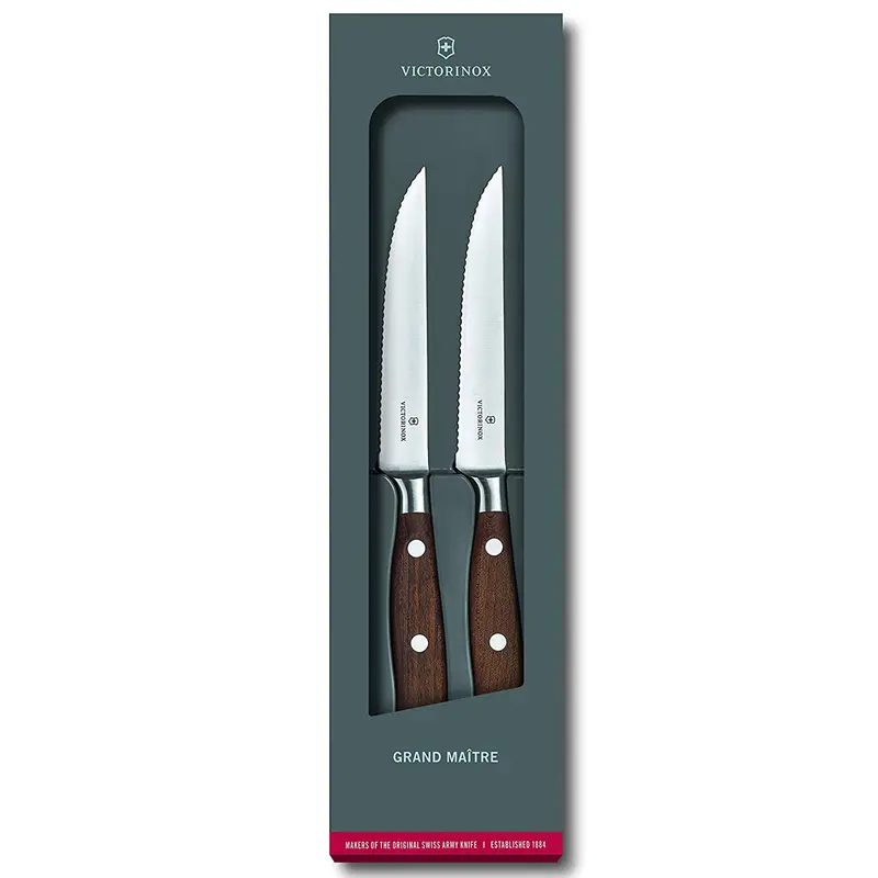 Victorinox Grand Maitre Forged, 2-Piece Steak Set (4¾" Serrated, Spear Point), Wood
