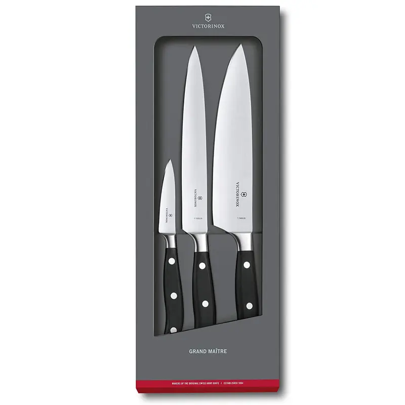 Victorinox Grand Maitre, Forged 3-Piece Chef's Set (3.5" Paring, 8" Slicing, 8" Chef's), Black