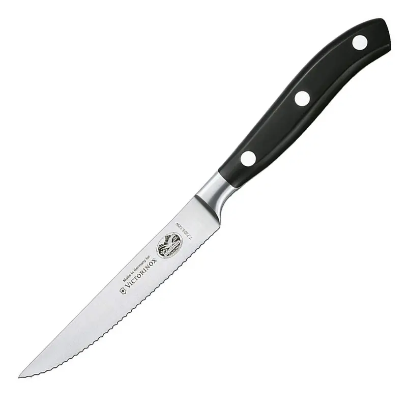 Victorinox Grand Maitre Forged, 4.5" Serrated Steak Knife, Spear Point Blade, Black