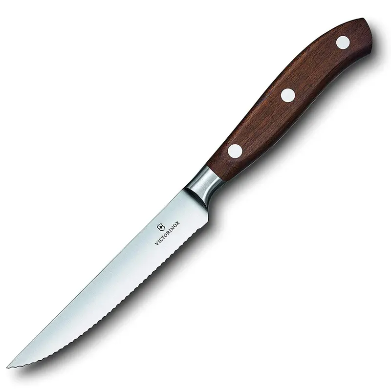 Victorinox Grand Maitre Forged, 4¾" Serrated, Spear Point Blade, Wood