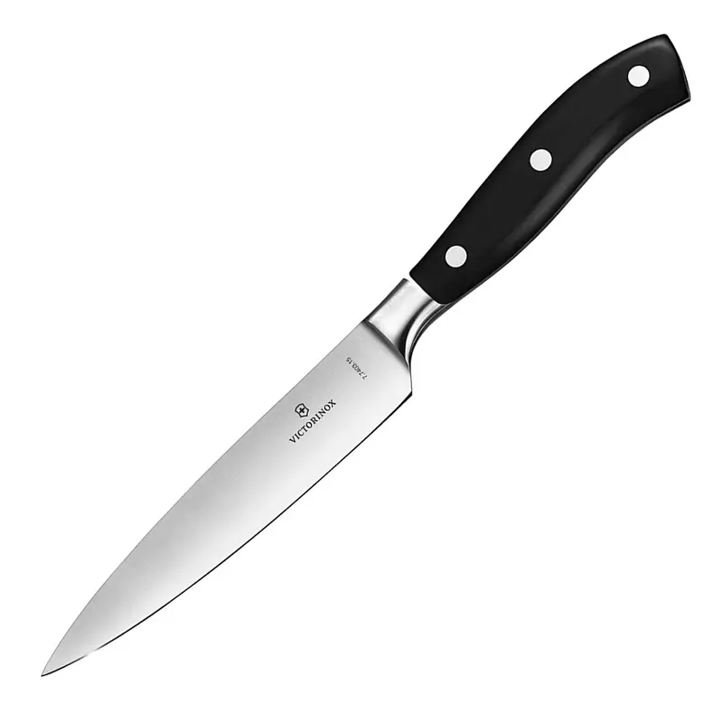 Victorinox Grand Maitre Forged Utility Knife, 6" Straight, Spear Point, Wide Blade, Black