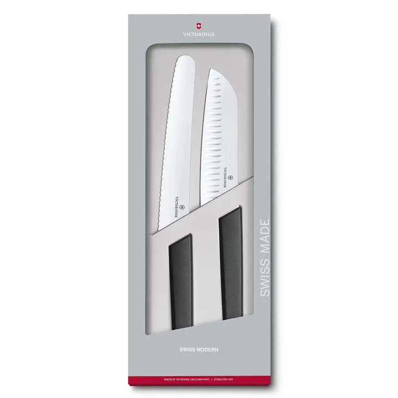Victorinox Sets, Swiss Modern, 2-Piece Kitchen Set (7" Santoku, 8.5" Bread), Black