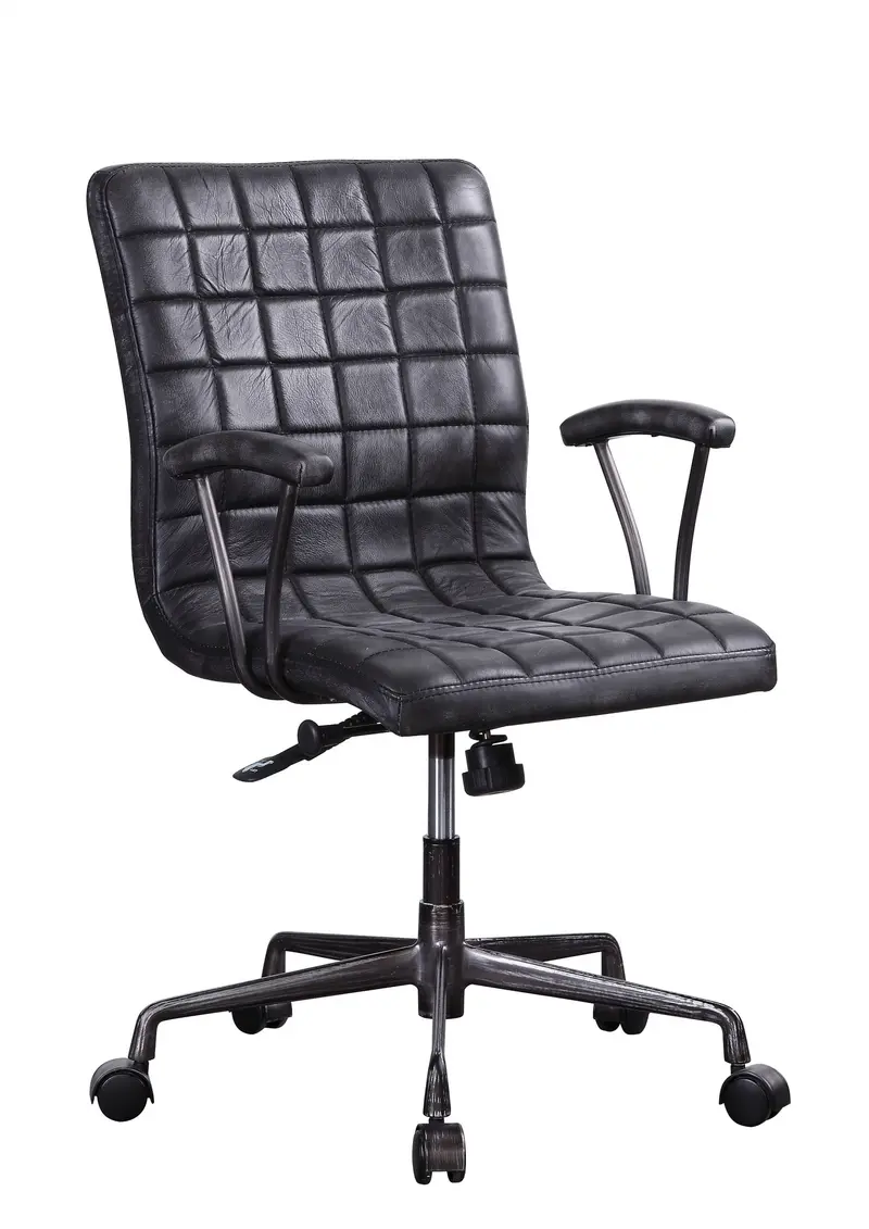 Vintage Black Top Grain Leather Aluminum Metal Upholstered (Seat) Casters Engineered Wood Executive Office Chair By Homeroots