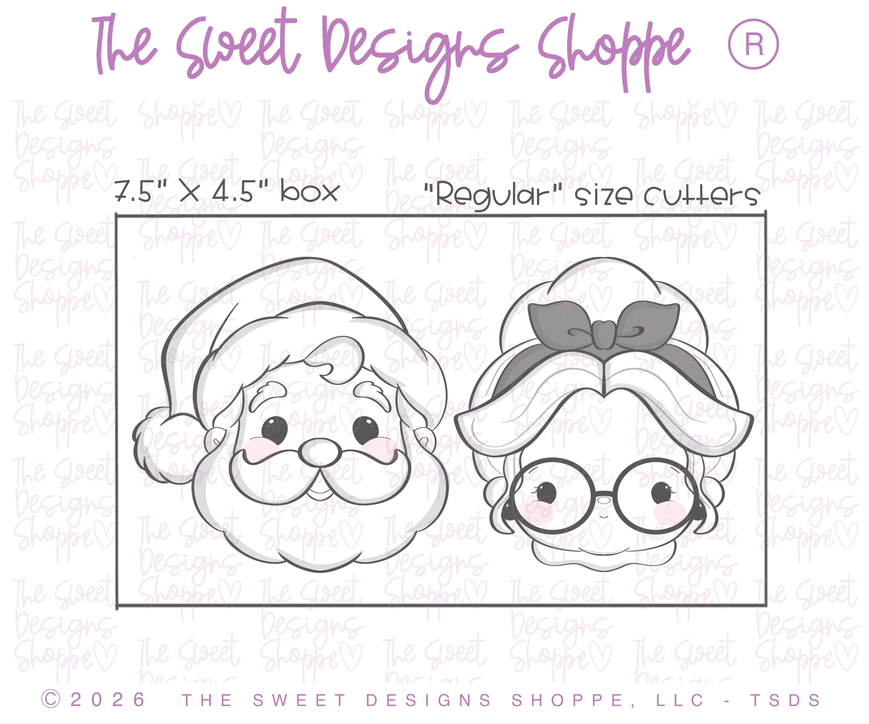 Vintage Chubby Santa & Mrs. Claus Face 2026 Cookie Cutter Set - Set of 2 - Cookie Cutters