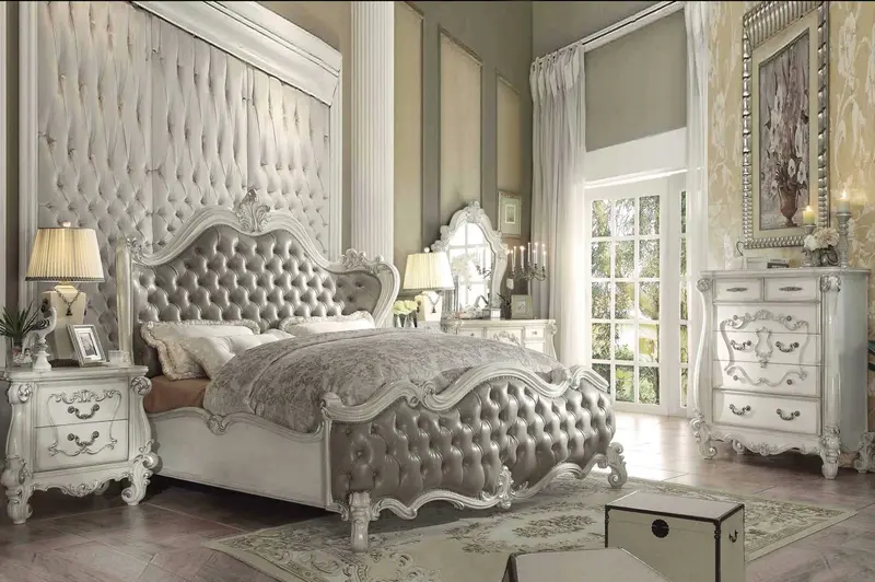 Vintage Gray Pu Bone White Wood Poly Resin Upholstery Eastern King Bed By Homeroots