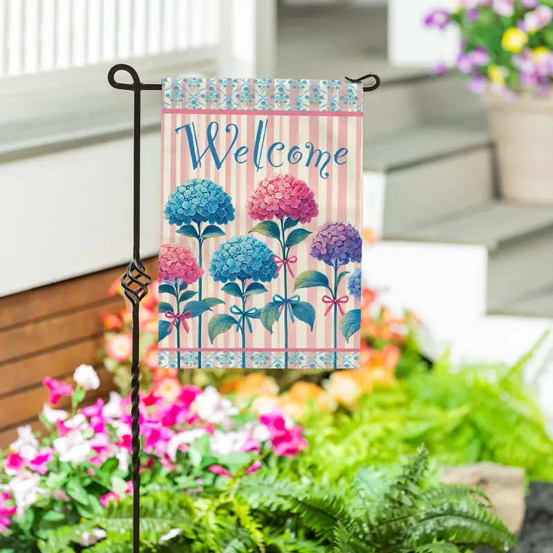 Vintage Hydrangea Burlap Garden Flag
