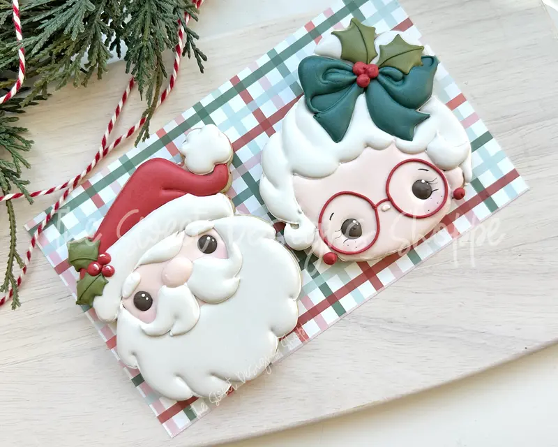 Vintage Simple Santa & Cute Mrs Claus FacesCookie Cutter Set - Set of 2 - Cookie Cutters