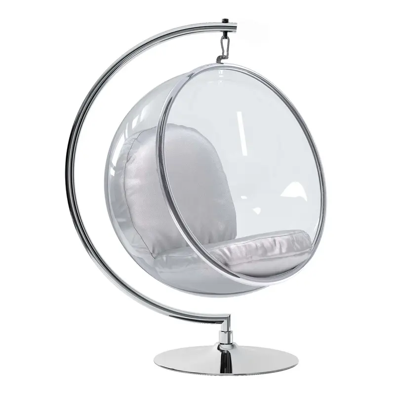 Vinyl and Steel Hanging Bubble Chair with Stand, Silver, By World Modern Design