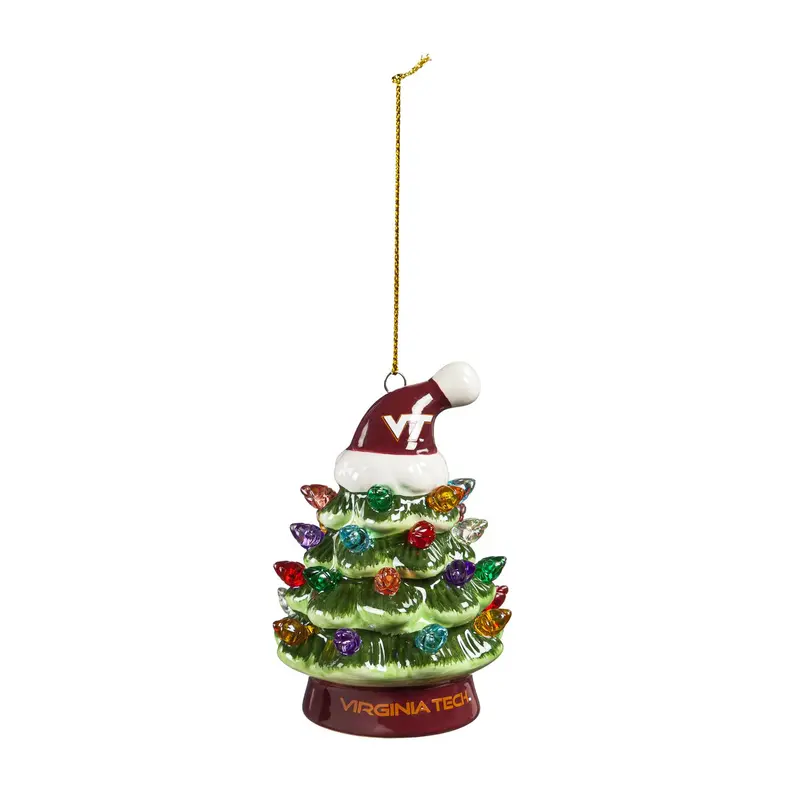 Virginia Tech 4" LED Ceramic Christmas Tree Ornament with Team Santa Hat