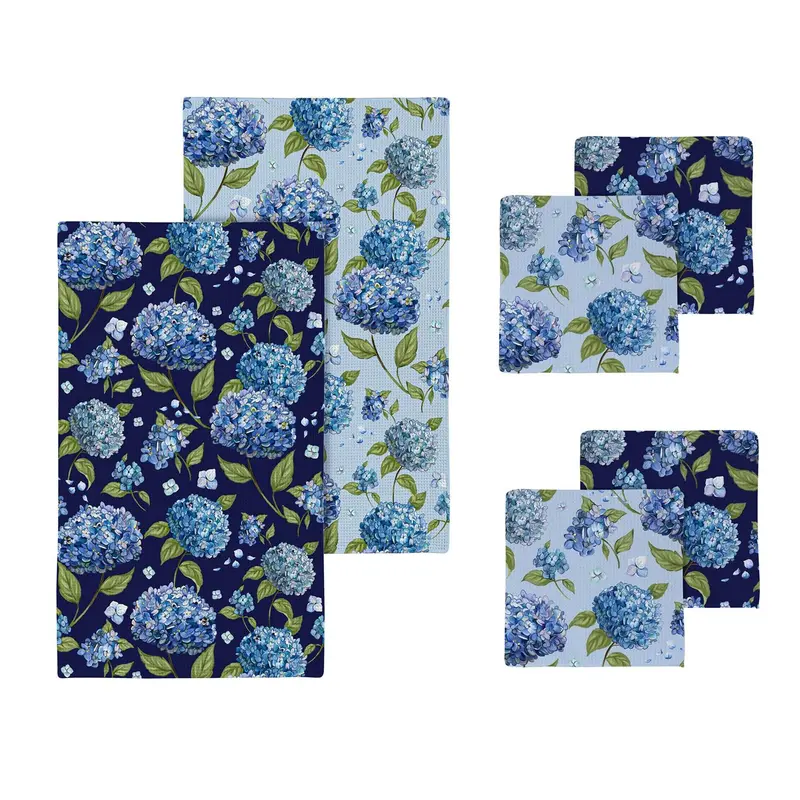 VivaStyle Hydrangea Haven Kitchen Gift Set Quick Dry, 1pc Towel and 2pc Dish Cloth