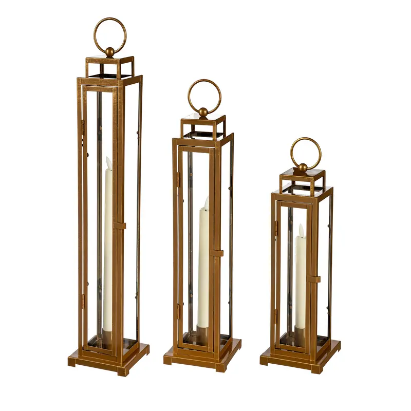 VivaStyle Indoor Lamps & Lighting, LED Lantern, Gold Taper Candle, Set of 3