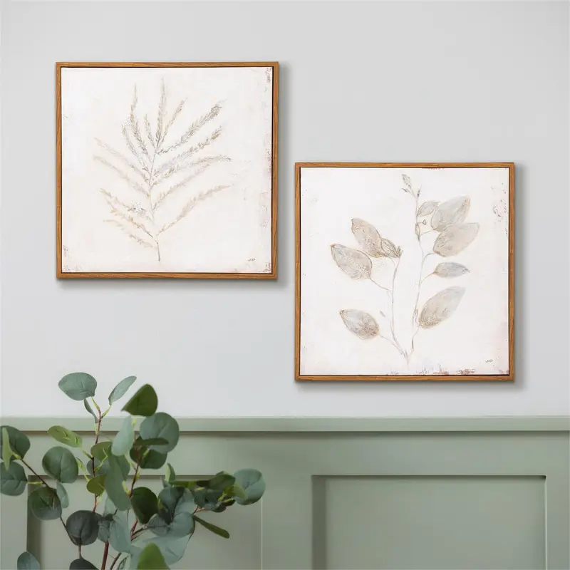 VivaStyle Indoor Wall Decor, Pressed Plant Canvas, 16"Lx16"H, Asst of 2