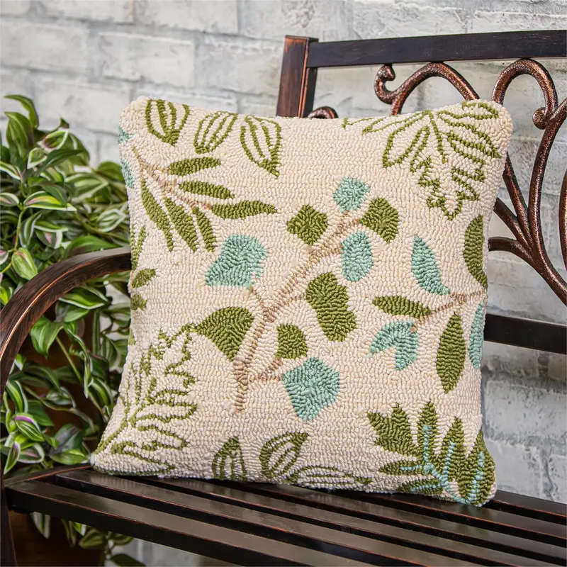 VivaStyle Leaf Print Indoor/Outdoor Hooked Pillow, 18"x18"