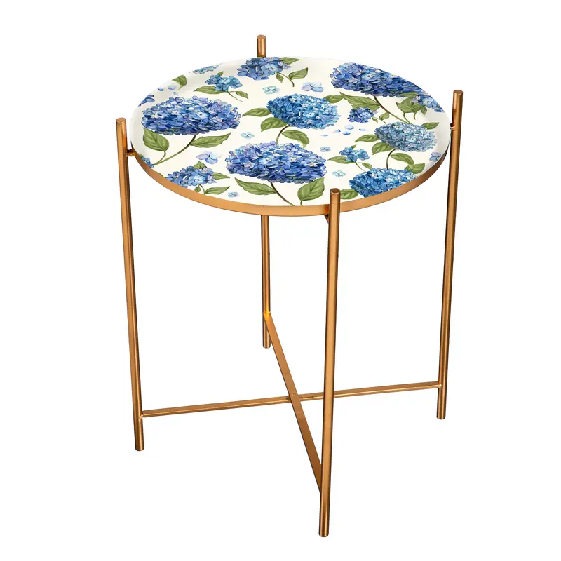 VivaStyle Outdoor Side Table, Printed Metal Side Table, Hydrangea, 19"H