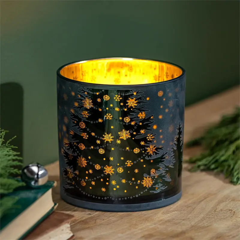 VivaStyle Pillar Candle Holder, Glass, Etched Trees, 6"H