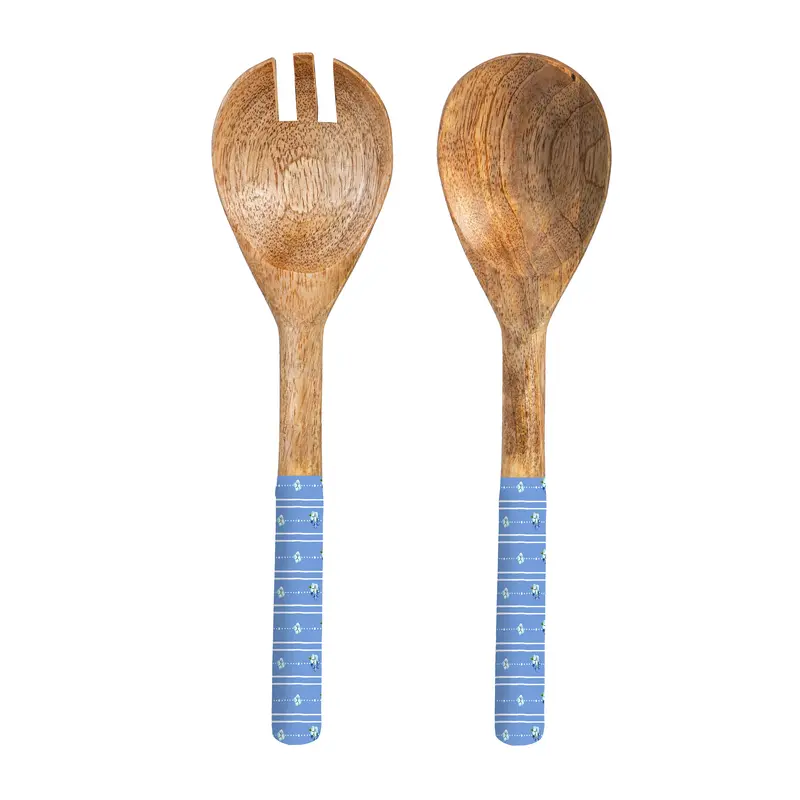 VivaStyle Serving Utensils, Wood Salad Server, Hydrangea, Set of 2