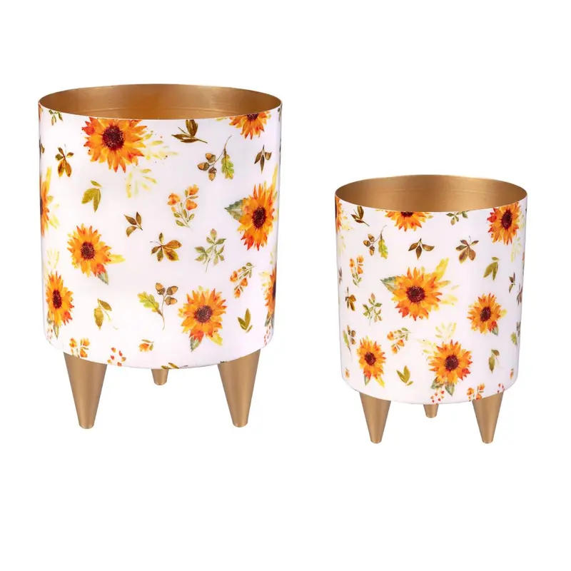 VivaStyle Sunflower Fields Planter with Gold Feet, Planter with Stand, Set of 2