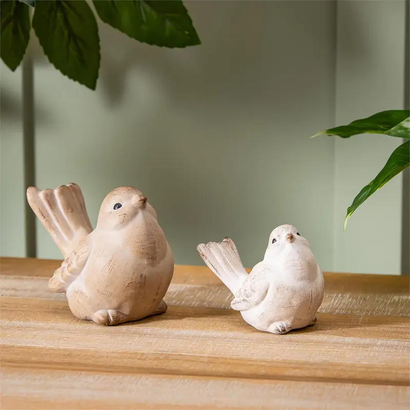 VivaStyle Table Decor, Brushed Ceramic Bird Decor, Set of 2