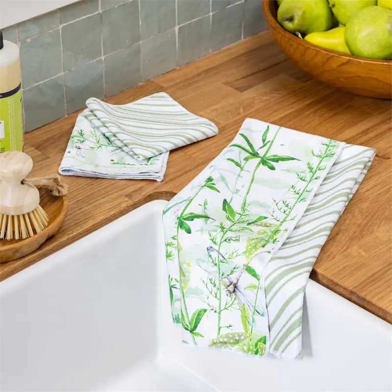 VivaStyle Veranda Garden Kitchen Gift Set Quick Dry, 1pc Towel and 2pc Dish Cloth