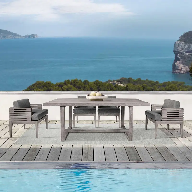 Vivid Outdoor Patio 5 Piece Dining Set in Gray Eucalyptus Wood with Gray Olefin Cushions By Armen Living