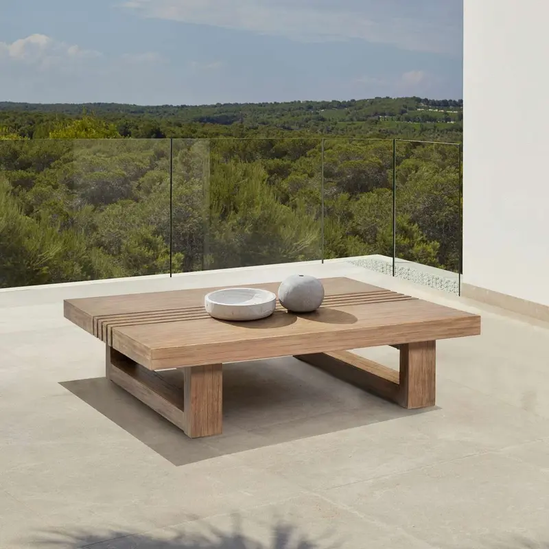 Vivid Outdoor Patio Coffee Table in Light Eucalyptus Wood By Armen Living