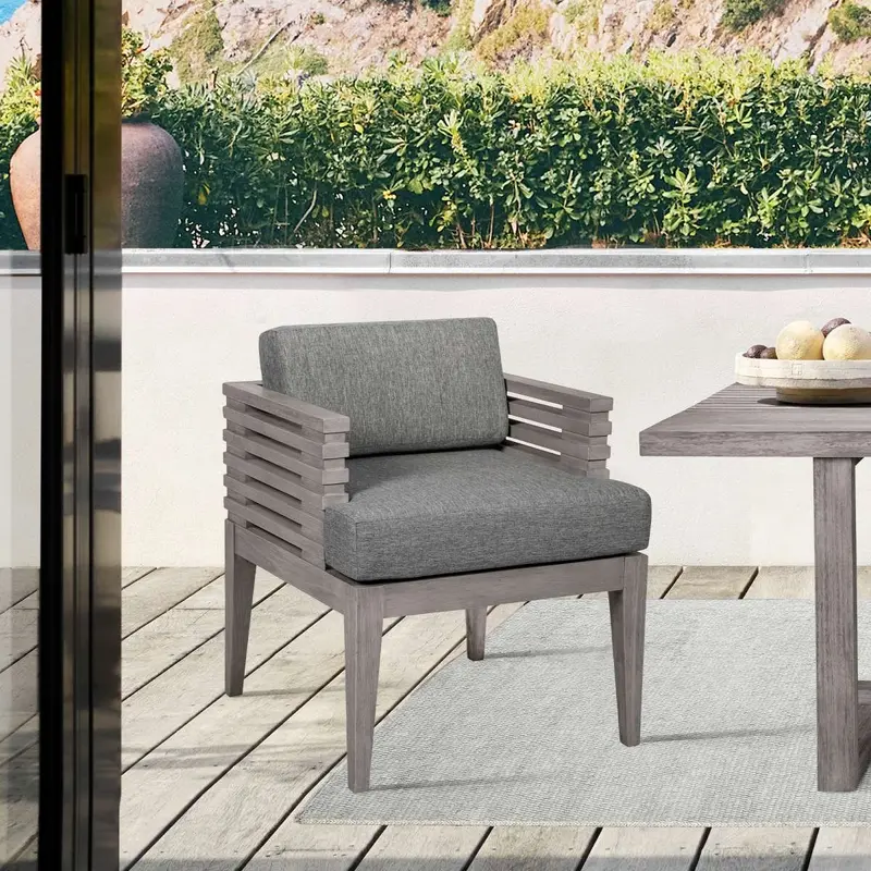 Vivid Outdoor Patio Dining Chair in Gray Eucalyptus Wood with Gray Olefin Cushions By Armen Living