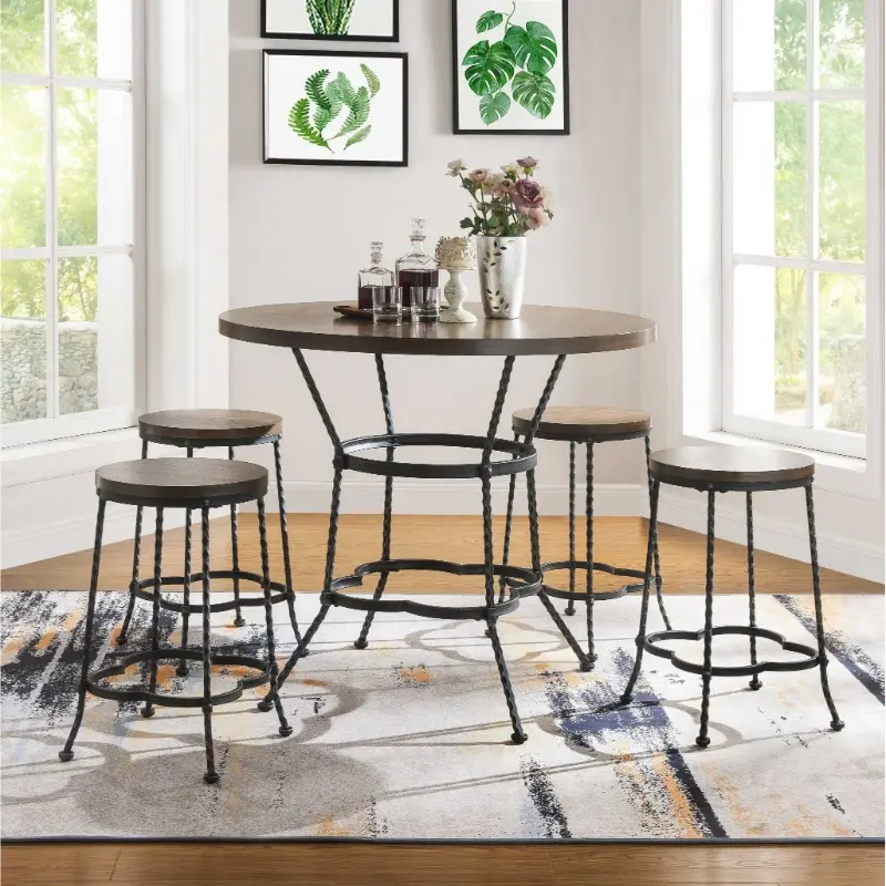 Walnut Antique Black Metal Wood Pc Pk Counter Height Set By Homeroots