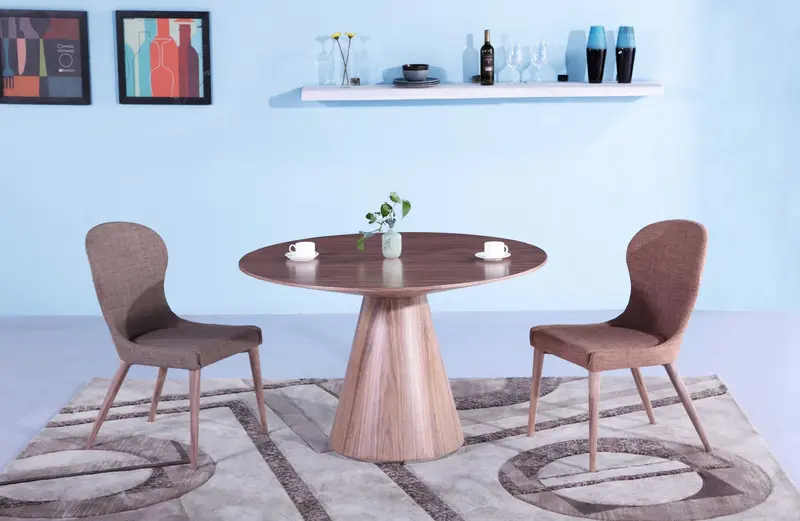 Walnut Veneer Round Dining Table By Homeroots