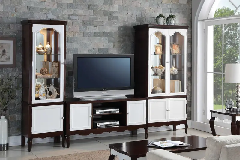 Walnut White Wood Curio Cabinet By Homeroots - 347484