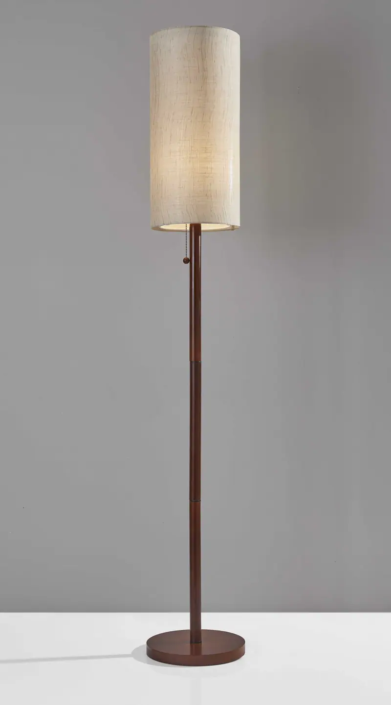 Walnut Wood Finish Floor Lamp with Slim Cylindrical Shade By Homeroots