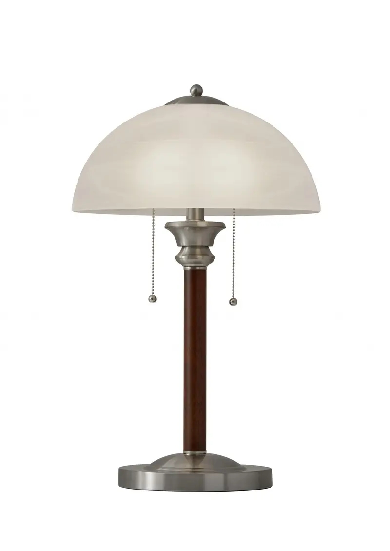 Walnut Wood with Milky Frosted Glass Dome Shade Table Lamp By Homeroots