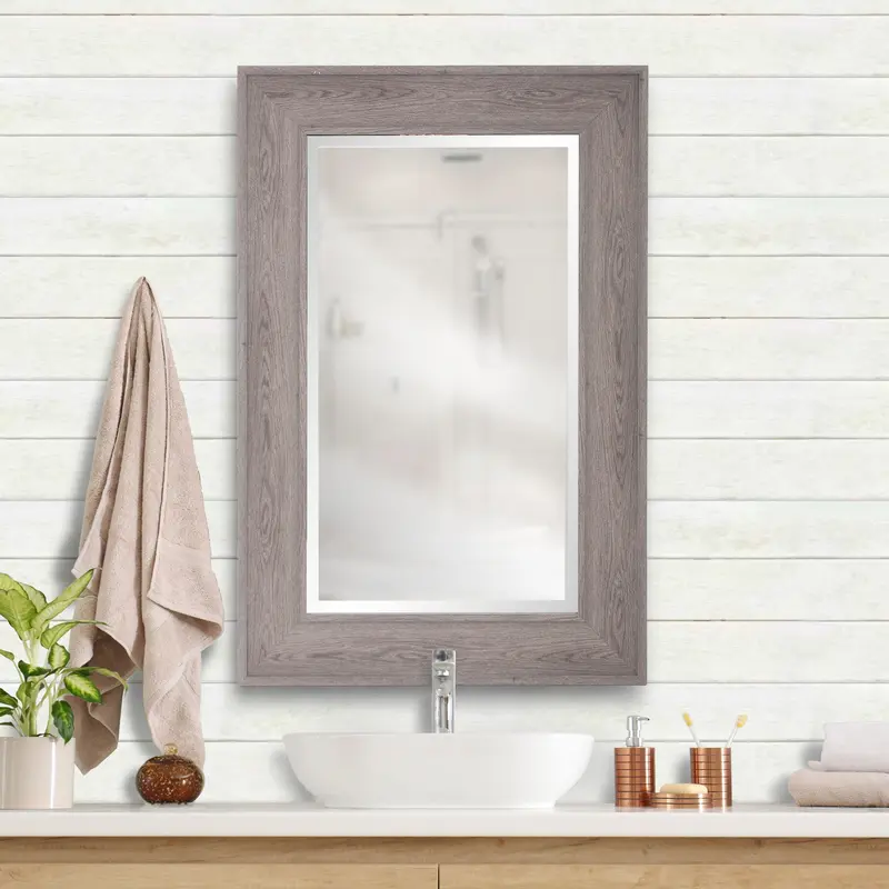 Warm Gray Faux Wood Beveled Rectangular Mirror By Homeroots