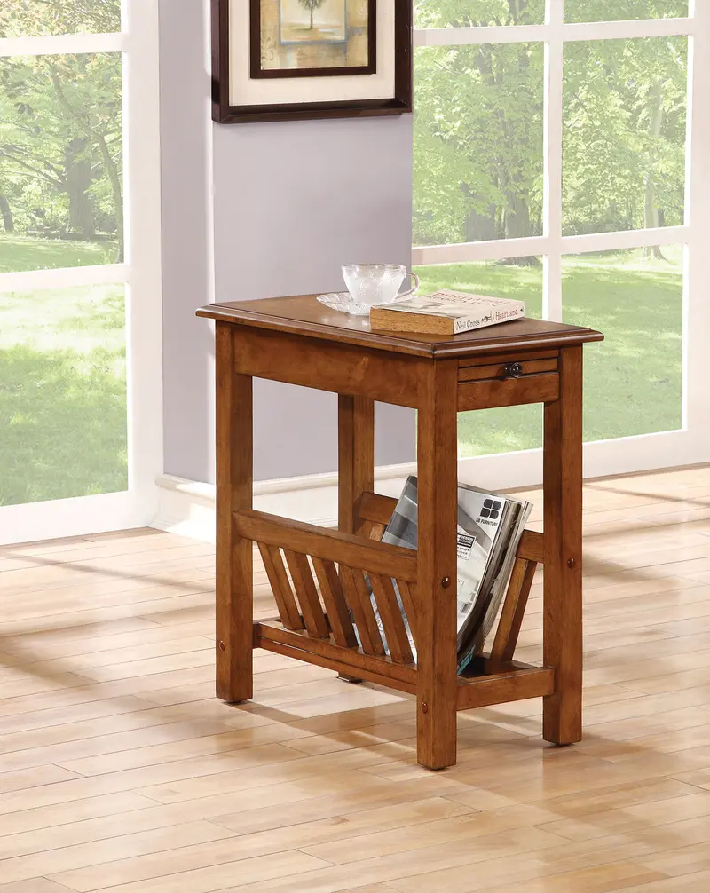 Warm Honey Brown Wooden Magazine Rack Side Table By Homeroots
