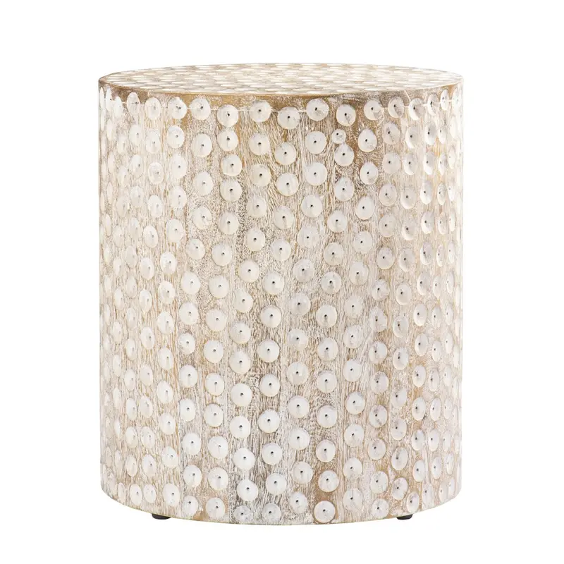 Washed White Solid Wood Round End Table By Homeroots