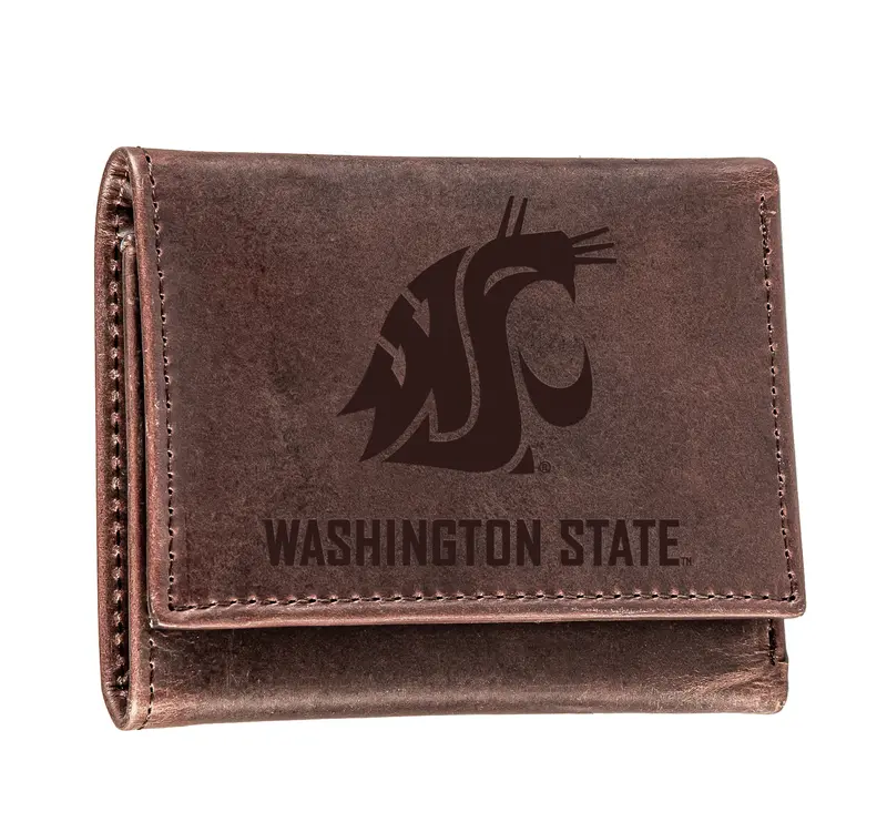 Washington State University, Tri-Fold Wallet, Brown, CH, 100% Genuine Leather