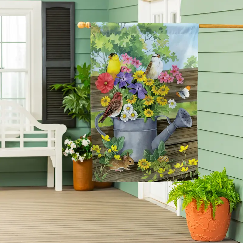 Watering Can Bunch Suede House Flag