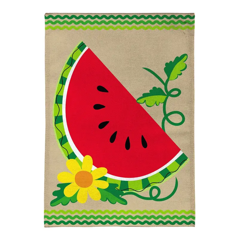 Watermelon Slice Burlap House Flag
