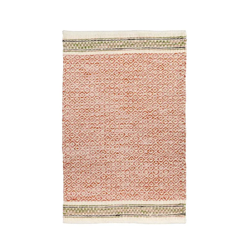 Weather-Resistant 2x3 Rug, Terracotta, Olive, & Tan Harlequin Border