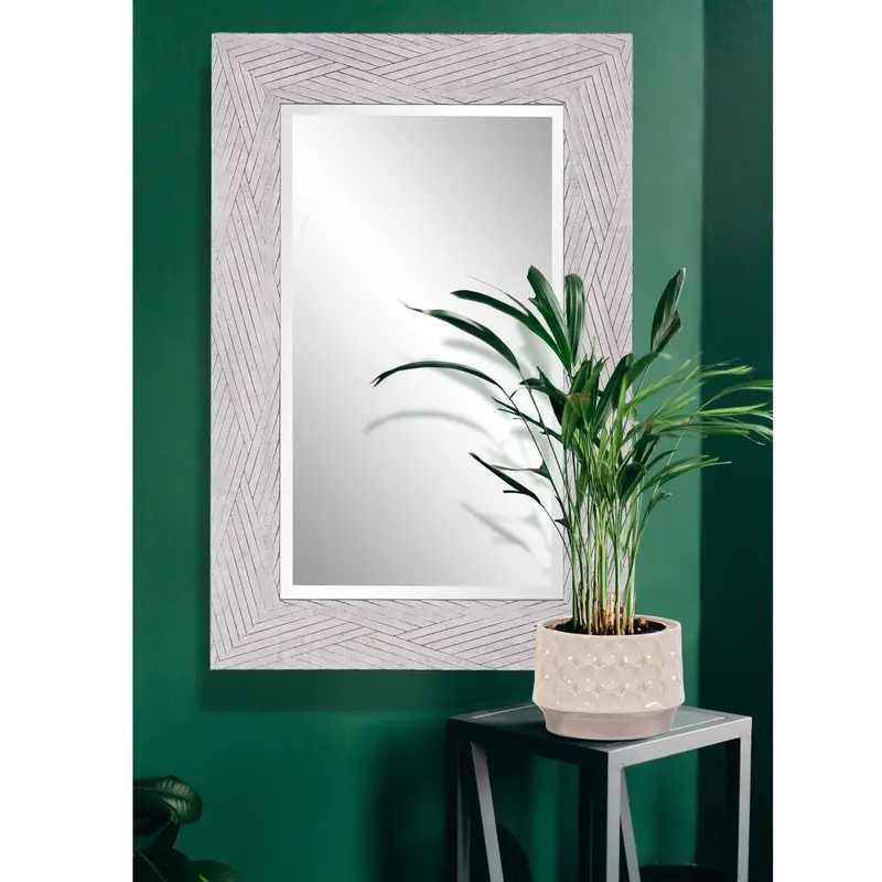 Weathered Gray Woven Faux Wood Rectangular Mirror By Homeroots
