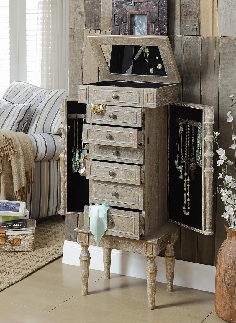 Weathered Oak Mirror Jewelry Armoire By Homeroots