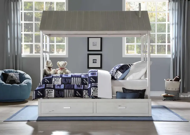 Weathered White Washed Gray Wood Twin Bed By Homeroots