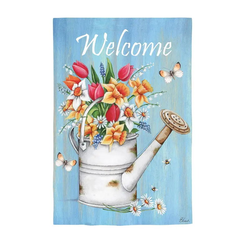 Welcome Flowers Suede House Flag
