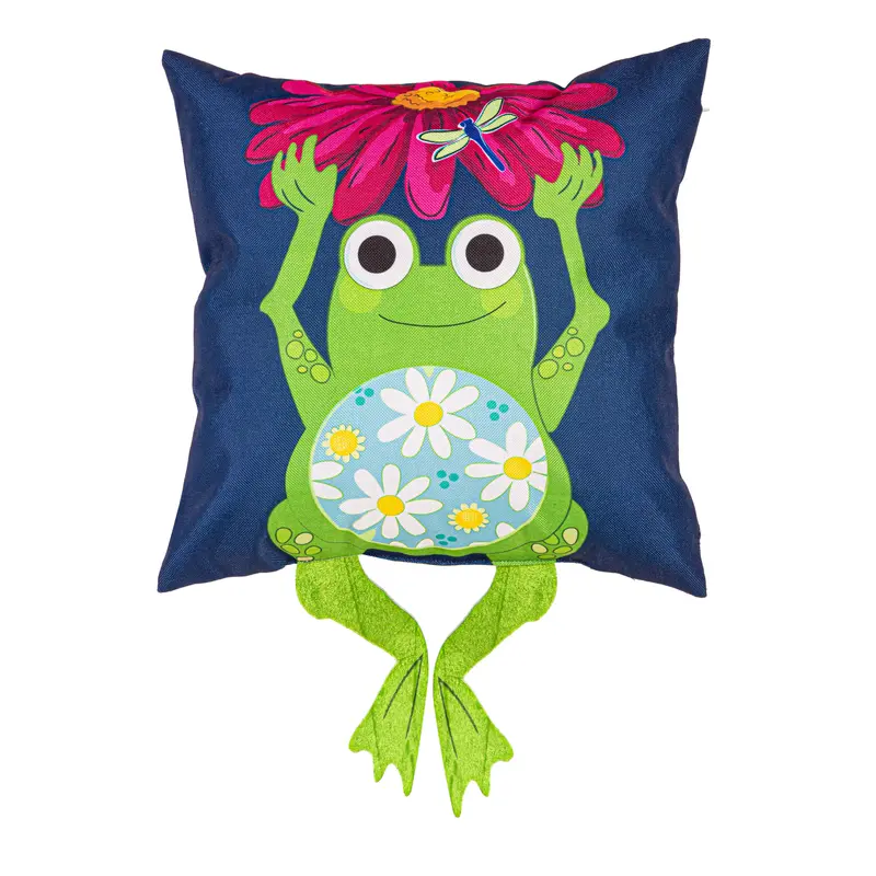 Welcome Friends Frog Dangling Legs 18" Interchangeable Pillow Cover,4plc535bl